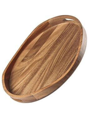 Acacia Wood Serving Tray Round with Handles Coffee Table Ottoman Display